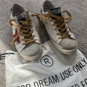 Golden Goose White Sneakers with Gold Laces